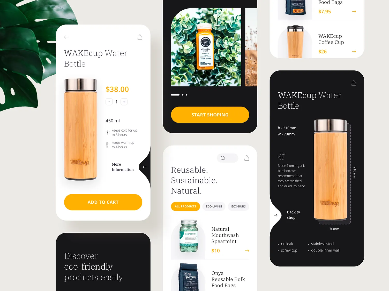 Mobile app UI design preview with navigation and content layout